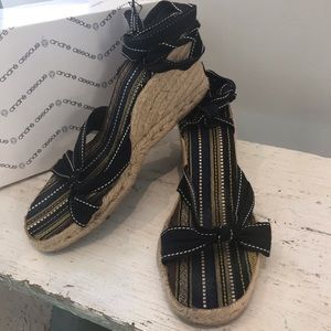 Andre Assous Black Wrap Wedged Espadrilles